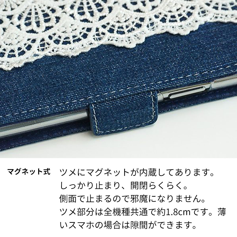 Redmi Note 9S スマホケース 手帳型 デニム レース ミラー付