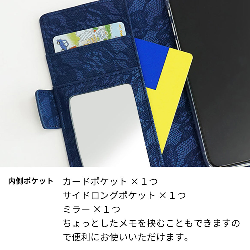 iPhone XR スマホケース 手帳型 デニム レース ミラー付