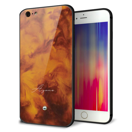 名入れ iPhone6 PLUS スマホケース 強化ガラス 背面ガラス べっ甲風 スワロフスキー