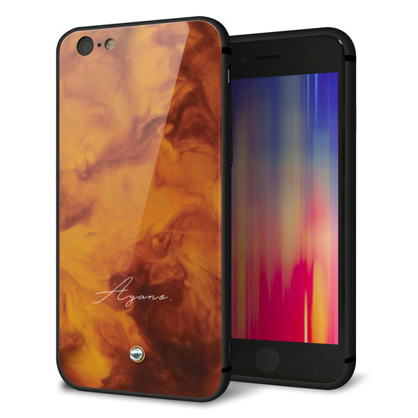 名入れ iPhone6s スマホケース 強化ガラス 背面ガラス べっ甲風 スワロフスキー