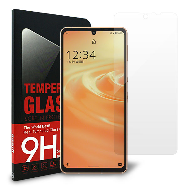 AQUOS sense6 SHG05 au 強化ガラス液晶保護フィルム 0.5mm 表面硬度9H 衝撃吸収 指紋防止 防水