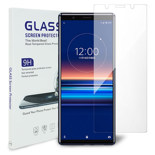 Xperia 5 SO-01M docomo 強化ガラス液晶保護フィルム 0.5mm 表面硬度9H 衝撃吸収 指紋防止 防水