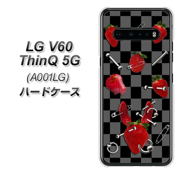 SoftBank LG V60 ThinQ 5G A001LG 高画質仕上げ 背面印刷 ハードケース【AG833 苺パンク(黒)】