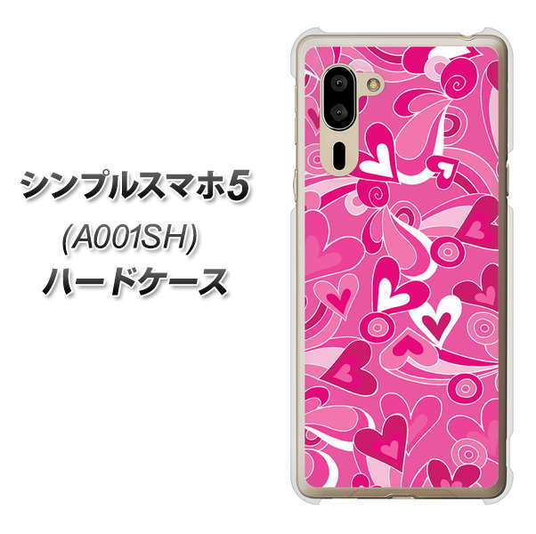 SoftBank シンプルスマホ5 A001SH 高画質仕上げ 背面印刷 ハードケース【383 ピンクのハート】