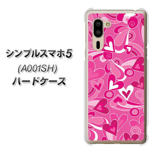 SoftBank シンプルスマホ5 A001SH 高画質仕上げ 背面印刷 ハードケース【383 ピンクのハート】