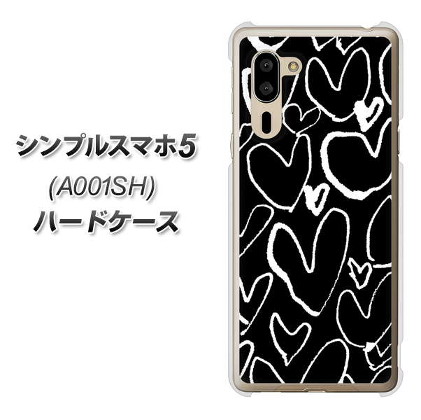 SoftBank シンプルスマホ5 A001SH 高画質仕上げ 背面印刷 ハードケース【1124 ハート BK&WH】