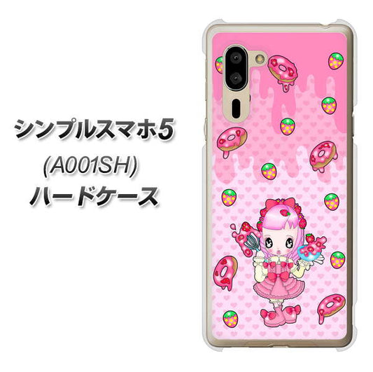 SoftBank シンプルスマホ5 A001SH 高画質仕上げ 背面印刷 ハードケース【AG816 ストロベリードーナツ(水玉ピンク)】