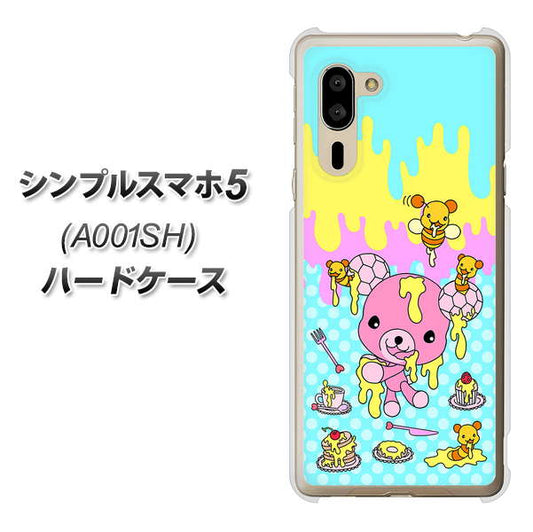 SoftBank シンプルスマホ5 A001SH 高画質仕上げ 背面印刷 ハードケース【AG821 ハニベア(水玉水色)】