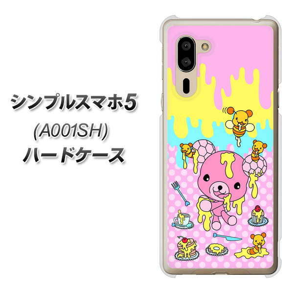 SoftBank シンプルスマホ5 A001SH 高画質仕上げ 背面印刷 ハードケース【AG822 ハニベア(水玉ピンク)】