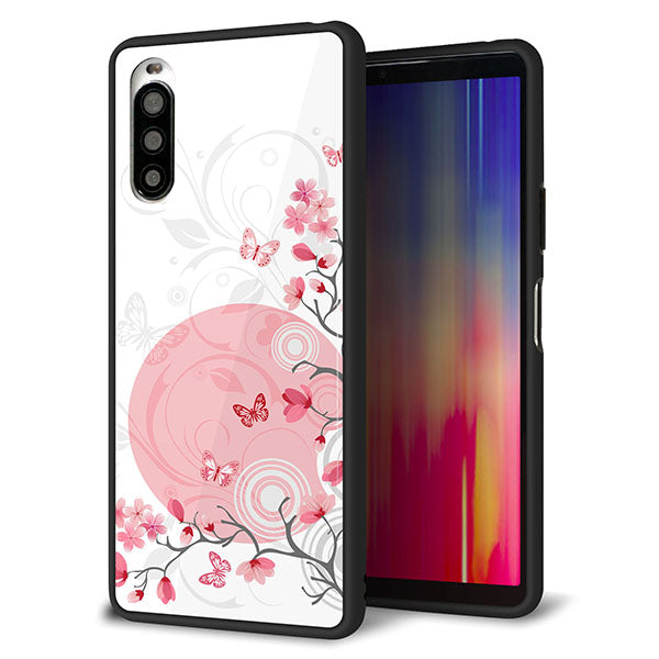 Y!mobile エクスペリア10 II A001SO 強化ガラス&TPUスマホケース ガラプリ【030 花と蝶(うす桃色)】