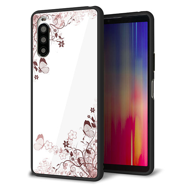 Y!mobile エクスペリア10 II A001SO 強化ガラス&TPUスマホケース ガラプリ【142 桔梗と桜と蝶】