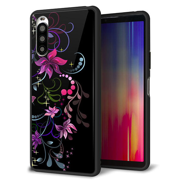 Y!mobile エクスペリア10 II A001SO 強化ガラス&TPUスマホケース ガラプリ【263 闇に浮かぶ華】