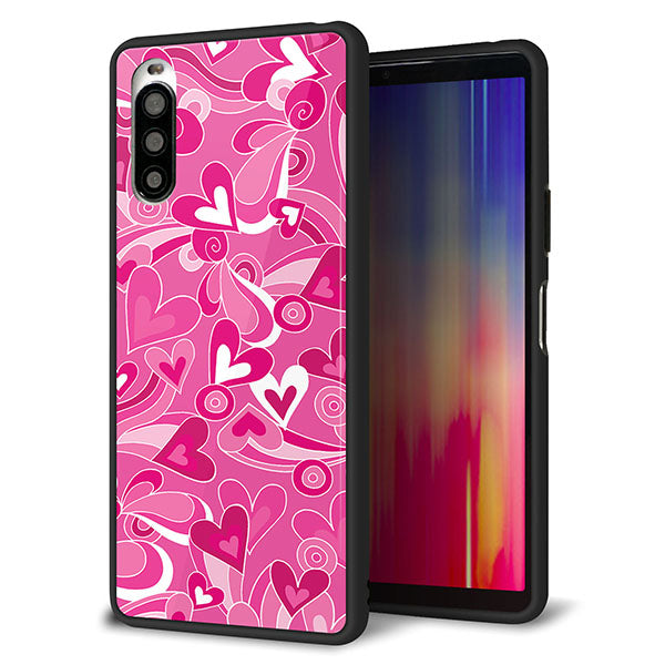 Y!mobile エクスペリア10 II A001SO 強化ガラス&TPUスマホケース ガラプリ【383 ピンクのハート】