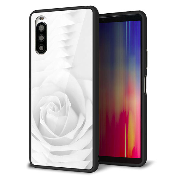 Y!mobile エクスペリア10 II A001SO 強化ガラス&TPUスマホケース ガラプリ【402 ホワイトRose】