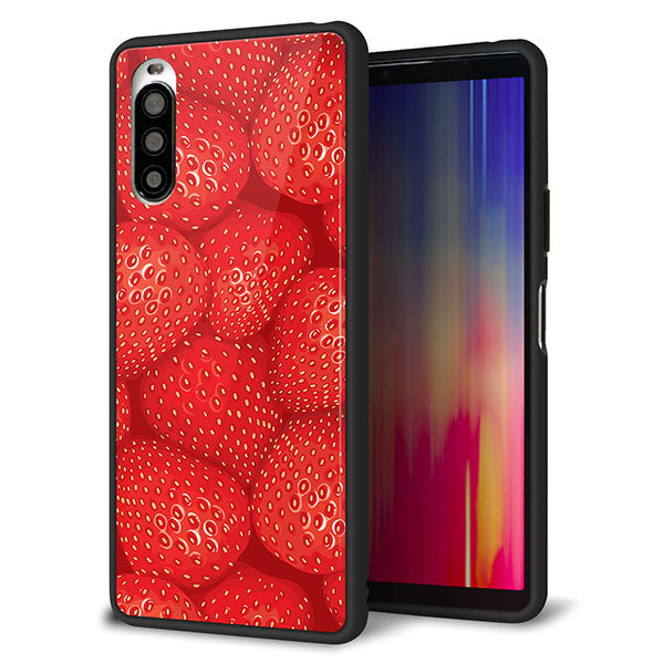 Y!mobile エクスペリア10 II A001SO 強化ガラス&TPUスマホケース ガラプリ【444 ストロベリーウォール】