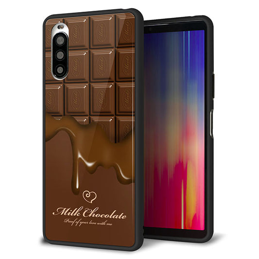 Y!mobile エクスペリア10 II A001SO 強化ガラス&TPUスマホケース ガラプリ【536 板チョコ-ハート】