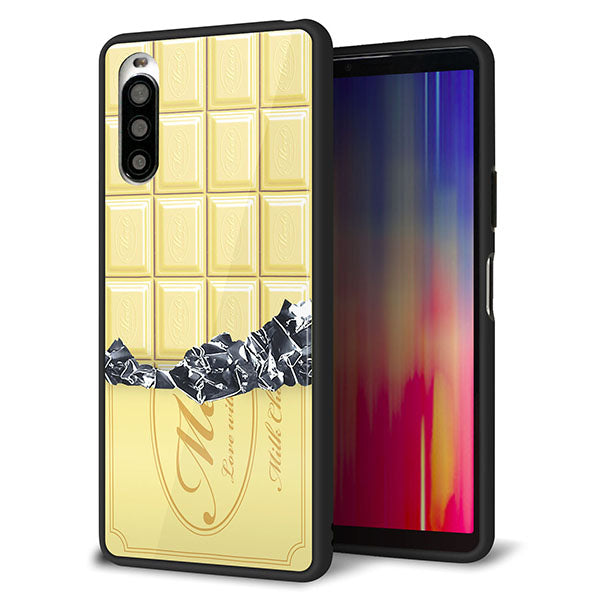 Y!mobile エクスペリア10 II A001SO 強化ガラス&TPUスマホケース ガラプリ【553 板チョコ?ホワイト】