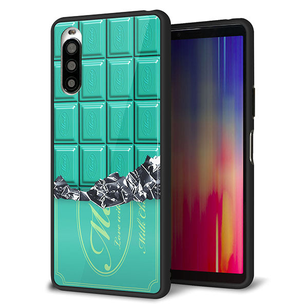 Y!mobile エクスペリア10 II A001SO 強化ガラス&TPUスマホケース ガラプリ【554 板チョコ?ミント】