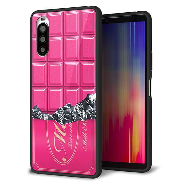 Y!mobile エクスペリア10 II A001SO 強化ガラス&TPUスマホケース ガラプリ【555 板チョコ?ストロベリー】