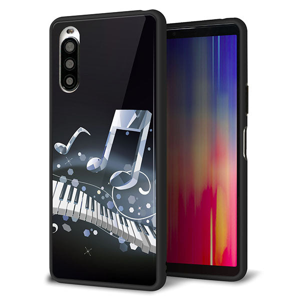 Y!mobile エクスペリア10 II A001SO 強化ガラス&TPUスマホケース ガラプリ【575 鍵盤に踊る音】