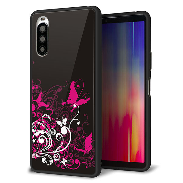 Y!mobile エクスペリア10 II A001SO 強化ガラス&TPUスマホケース ガラプリ【585 闇に舞う蝶】