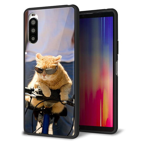 Y!mobile エクスペリア10 II A001SO 強化ガラス&TPUスマホケース ガラプリ【595 にゃんとサイクル】