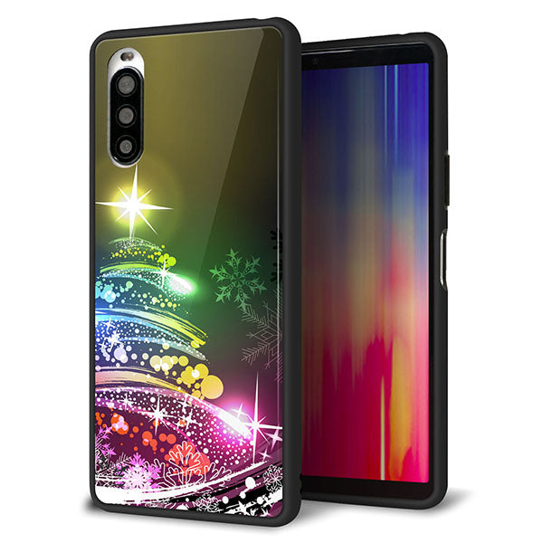 Y!mobile エクスペリア10 II A001SO 強化ガラス&TPUスマホケース ガラプリ【722 レインボークリスマス】