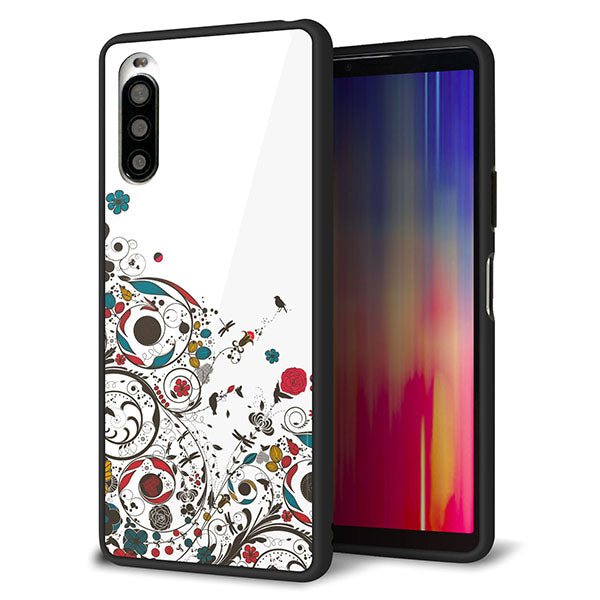 Y!mobile エクスペリア10 II A001SO 強化ガラス&TPUスマホケース ガラプリ【EK908 カラフルな花と鳥】
