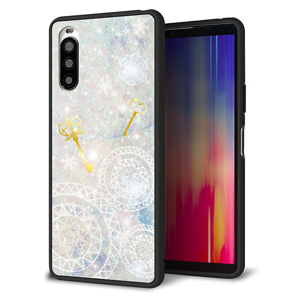 Y!mobile エクスペリア10 II A001SO 強化ガラス&TPUスマホケース ガラプリ【KM881 魔法陣と鍵】