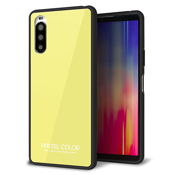 Y!mobile エクスペリア10 II A001SO 強化ガラス&TPUスマホケース ガラプリ【KM897 パステルカラー(パステルイエロー)】