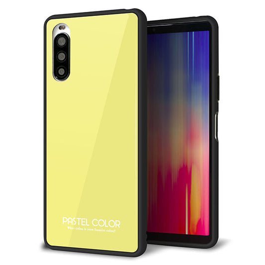 Y!mobile エクスペリア10 II A001SO 強化ガラス&TPUスマホケース ガラプリ【KM897 パステルカラー(パステルイエロー)】