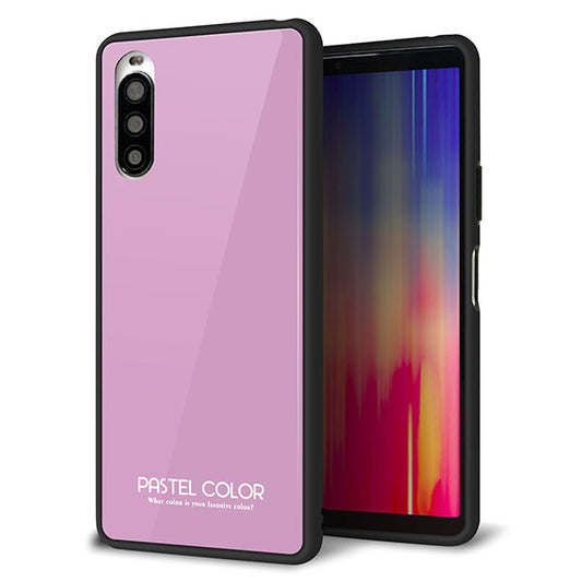 Y!mobile エクスペリア10 II A001SO 強化ガラス&TPUスマホケース ガラプリ【KM901 パステルカラー(パステルラベンダー)】