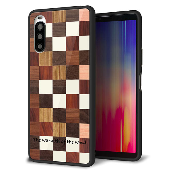 Y!mobile エクスペリア10 II A001SO 強化ガラス&TPUスマホケース ガラプリ【MA929 寄木細工 チェッカー】