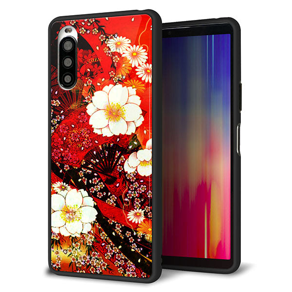 Y!mobile エクスペリア10 II A001SO 強化ガラス&TPUスマホケース ガラプリ【MA960 和柄 花 B】