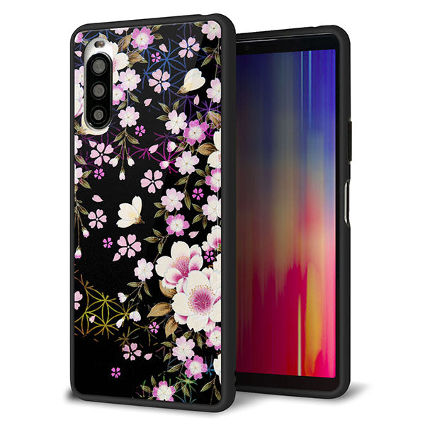 Y!mobile エクスペリア10 II A001SO 強化ガラス&TPUスマホケース ガラプリ【MA961 和柄 花 C】