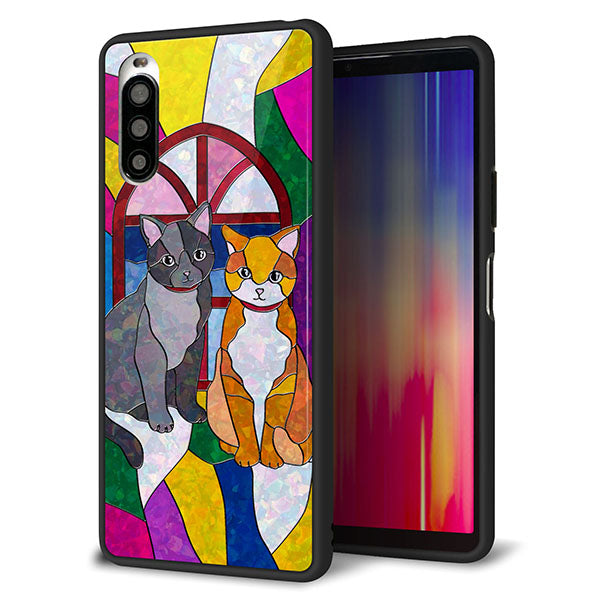 Y!mobile エクスペリア10 II A001SO 強化ガラス&TPUスマホケース ガラプリ【MA995 ステンドグラス ネコ】