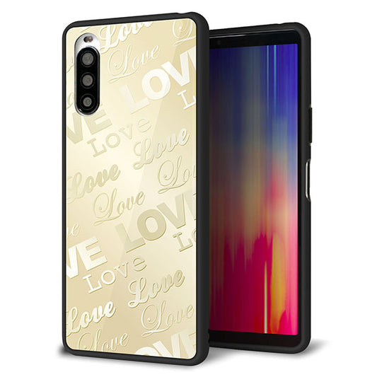 Y!mobile エクスペリア10 II A001SO 強化ガラス&TPUスマホケース ガラプリ【SC840 エンボス風LOVEリンク(ヌーディーベージュ)】