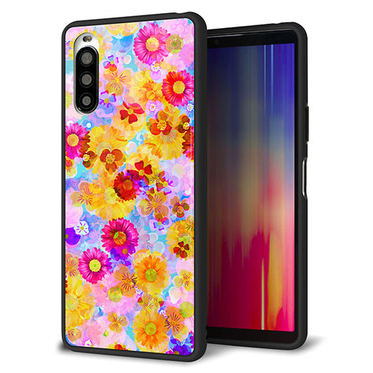 Y!mobile エクスペリア10 II A001SO 強化ガラス&TPUスマホケース ガラプリ【SC870 リバティプリント フルールドパルファン(ブルー)】
