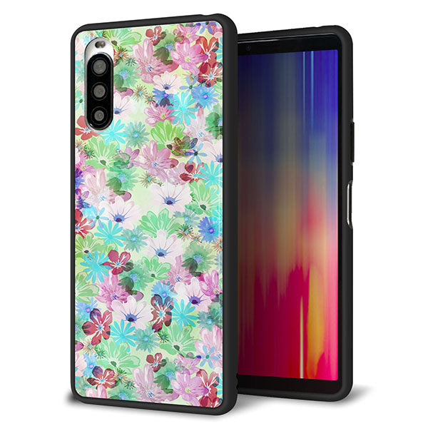Y!mobile エクスペリア10 II A001SO 強化ガラス&TPUスマホケース ガラプリ【SC872 リバティプリント プレスドフラワー(グリーン)】