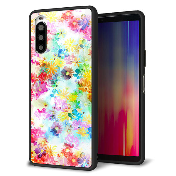 Y!mobile エクスペリア10 II A001SO 強化ガラス&TPUスマホケース ガラプリ【SC876 リバティプリント プレスドフラワー(ホワイト)】