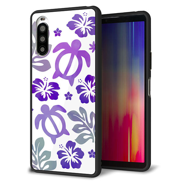 Y!mobile エクスペリア10 II A001SO 強化ガラス&TPUスマホケース ガラプリ【SC878 ハワイアンアロハホヌ(パープル)】