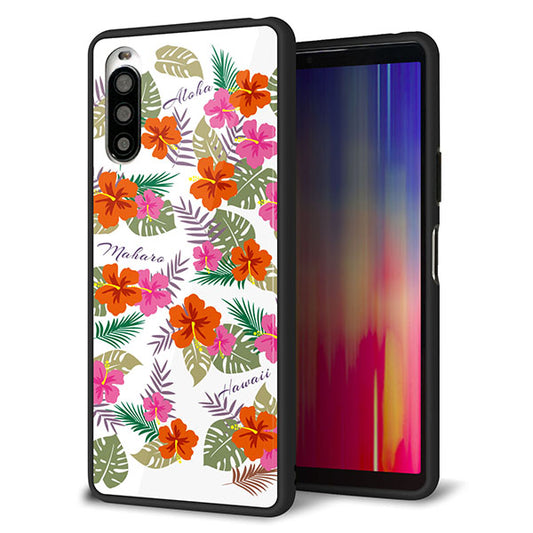 Y!mobile エクスペリア10 II A001SO 強化ガラス&TPUスマホケース ガラプリ【SC884 ハワイアンアロハレトロ(ホワイト)】