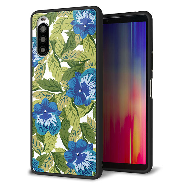 Y!mobile エクスペリア10 II A001SO 強化ガラス&TPUスマホケース ガラプリ【SC896 ボタニカル ブルー&リーフ】