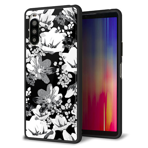 Y!mobile エクスペリア10 II A001SO 強化ガラス&TPUスマホケース ガラプリ【SC913 花柄モノトーン 02】