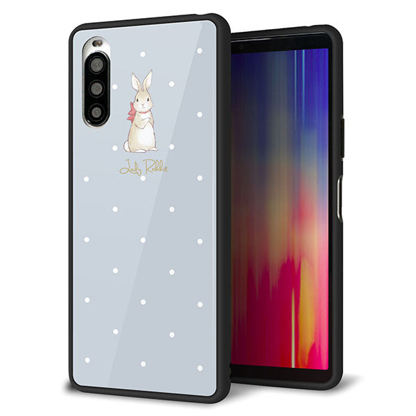 Y!mobile エクスペリア10 II A001SO 強化ガラス&TPUスマホケース ガラプリ【SC967 Lady Rabbit ブルーグレイ ガラプリhp】