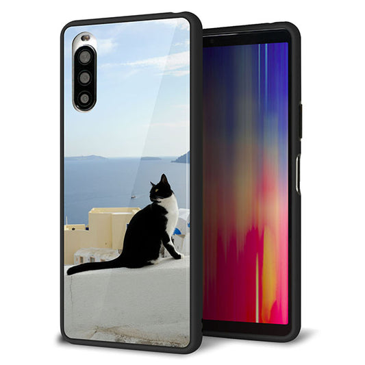 Y!mobile エクスペリア10 II A001SO 強化ガラス&TPUスマホケース ガラプリ【VA805 ネコと地中海】