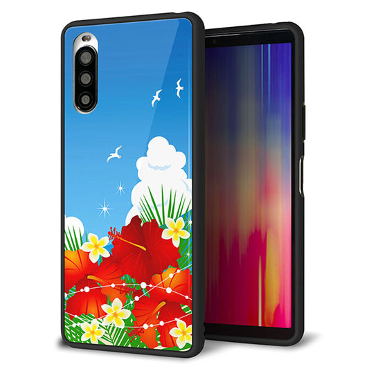 Y!mobile エクスペリア10 II A001SO 強化ガラス&TPUスマホケース ガラプリ【VA821 ハイビスカスと青空】