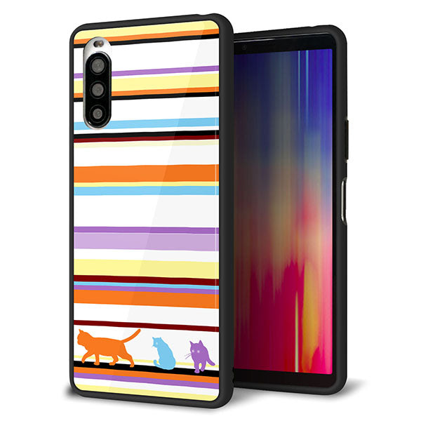 Y!mobile エクスペリア10 II A001SO 強化ガラス&TPUスマホケース ガラプリ【YA887 ストライプネコ01】
