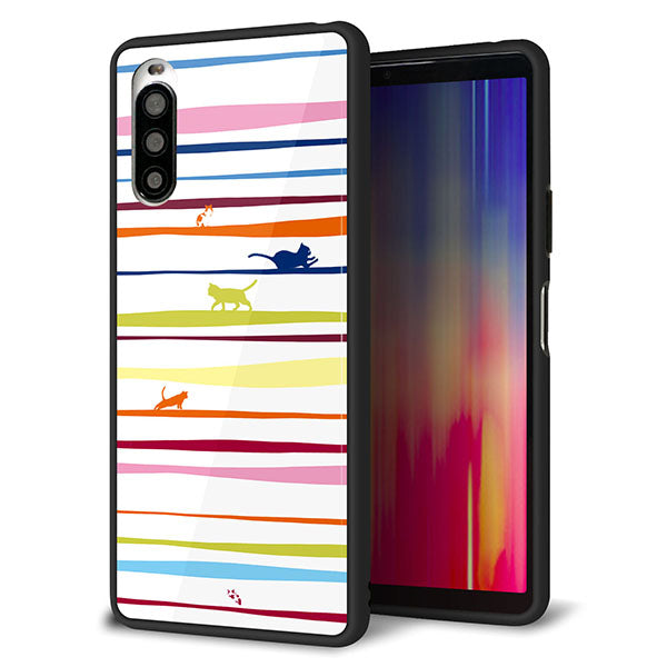 Y!mobile エクスペリア10 II A001SO 強化ガラス&TPUスマホケース ガラプリ【YA893 ストライプネコ02 L】