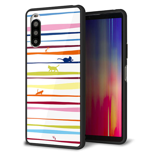 Y!mobile エクスペリア10 II A001SO 強化ガラス&TPUスマホケース ガラプリ【YA893 ストライプネコ02 L】